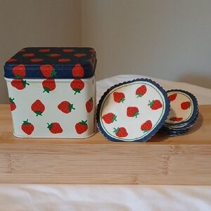 Potpourri Press Strawberry Print Tin with 9 Paper Coasters